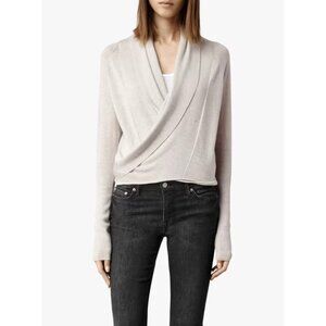 Allsaints Wasson Pirate Cardigan Knit Wrap Sweater Wool Oyester Neutral Small